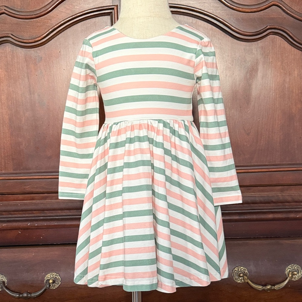 Ollie Jay Pink Sage Stripe Twirl Dress Girls 2T Long Sleeve Boutique Dress